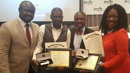L-r) Dr. Ken Giami, Publisher, African Leadership Magazine, Oluseyi Akindeinde, chief technical officer, Digital Encode, Obadare  Adewale, chief operating officer, Digital Encode, and Dee Dawkins-Haigler, chairman of the Georgia Legislative black Caucasus, during the conferment of Honorary Georgia Citizen on Digital Encode founders held in Georgia, USA, recently.
